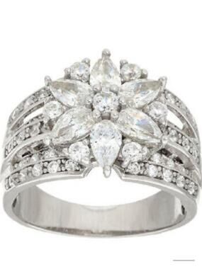 Diamonique Lisa Mason SW 925 Sterling Silver PC CZ Flower Cocktail Bridal Ring 9